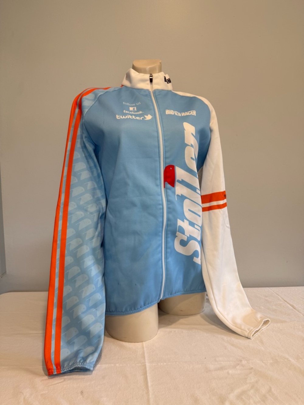 Men’s Sky Blue & White Performance Cycling Jacket with Orange Accents
